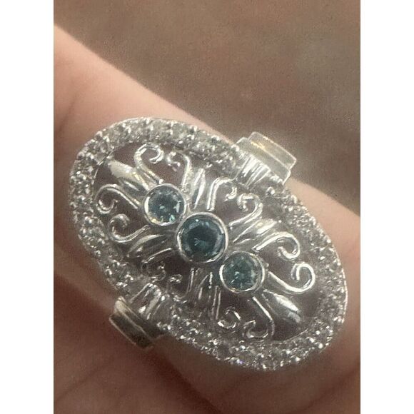 995 Pure Platinum Diamond & Fancy Blue Diamond Statement Ring Size 6.5 12.3 Gr - Picture 1 of 16